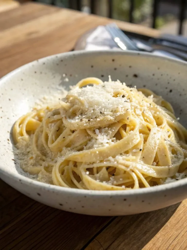 Fettuccine Alfredo on a fork