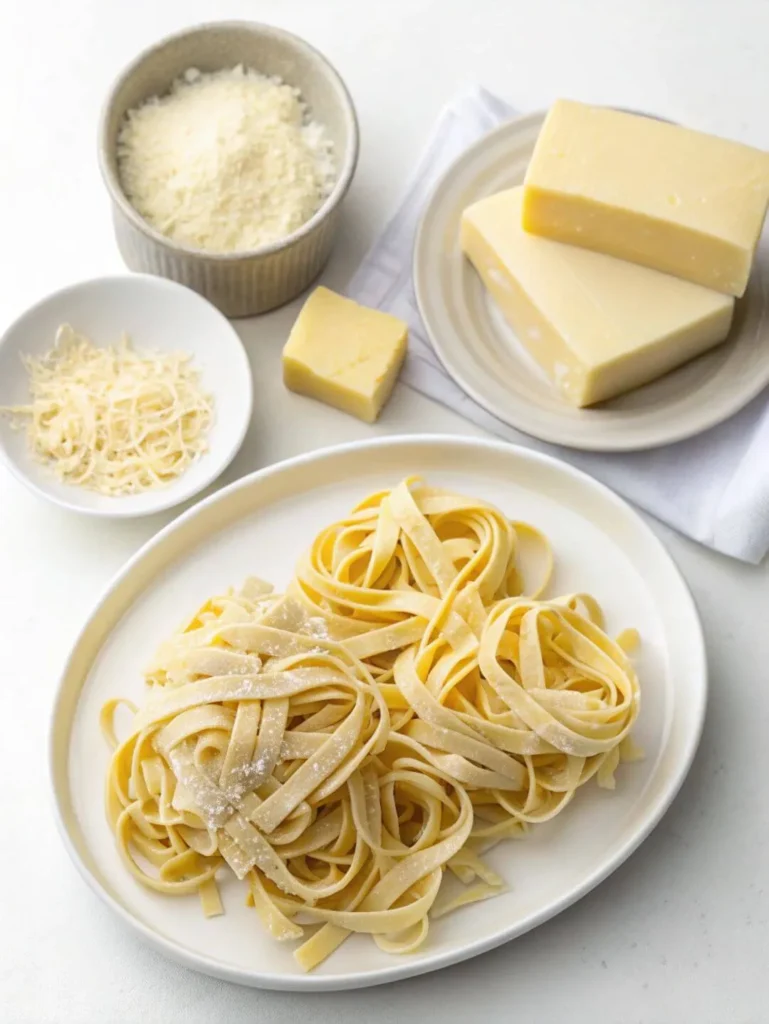 Ingredients for Fettuccine Alfredo pasta