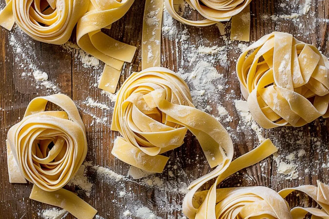 Multiple gluten free tagliatelle nests with flour dust