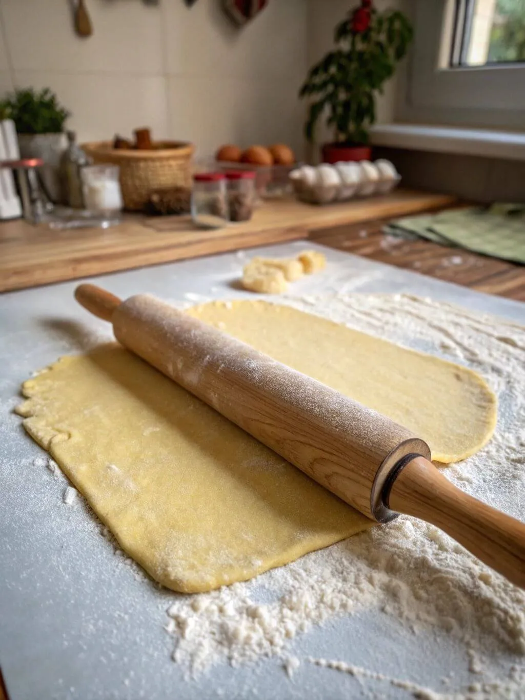 Rolling Out the Dough Homemade Gluten Free Pasta Rolling out gluten free pasta dough with a wooden pin