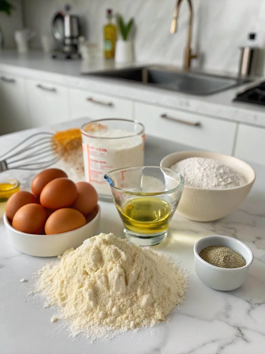a-neatly-arranged-flat-lay-of-gluten-free-pasta Ingredients for homemade gluten free pasta on a kitchen counter